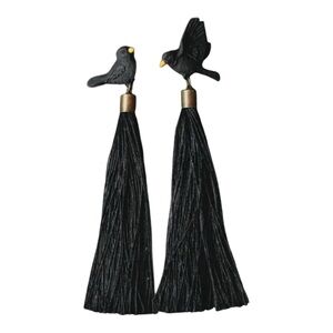 New crow raven long tassel earrings